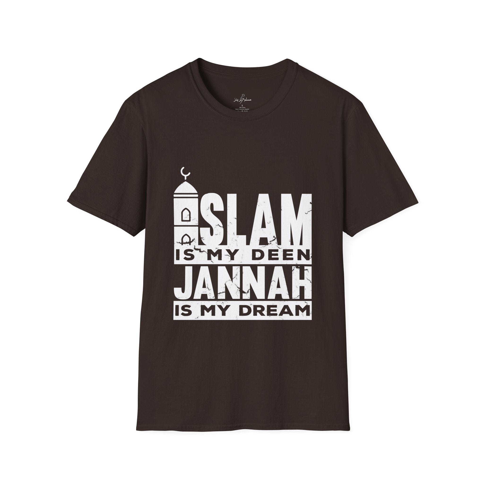 Printify T-Shirt Islamic Tee Shirt - Unisex Softstyle T-Shirt -Islam is my Deen Jannah is my Dream Quote Design