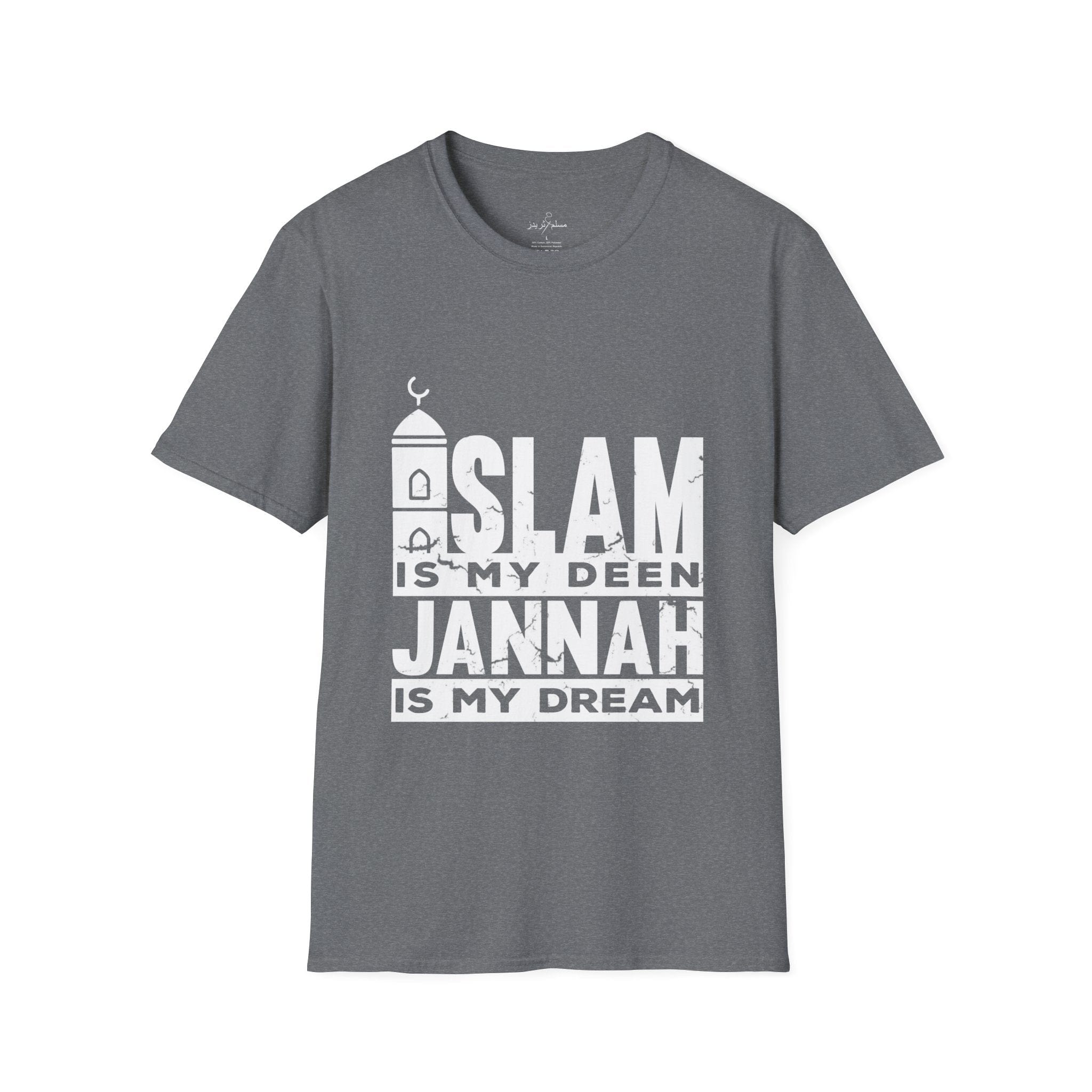 Printify T-Shirt Islamic Tee Shirt - Unisex Softstyle T-Shirt -Islam is my Deen Jannah is my Dream Quote Design