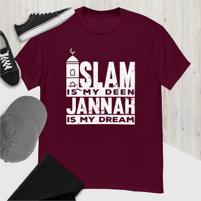 Printify T-Shirt Islamic Tee Shirt - Unisex Softstyle T-Shirt -Islam is my Deen Jannah is my Dream Quote Design